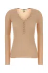 Chloé Wool V-neck Henley Top In Brown