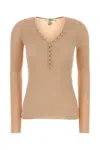 Chloé Wool V-neck Henley Top In Neutral