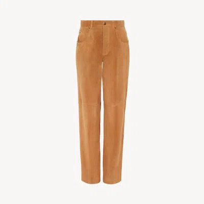 Chloé Pantalon Skinny En Cuir Velours In Brown