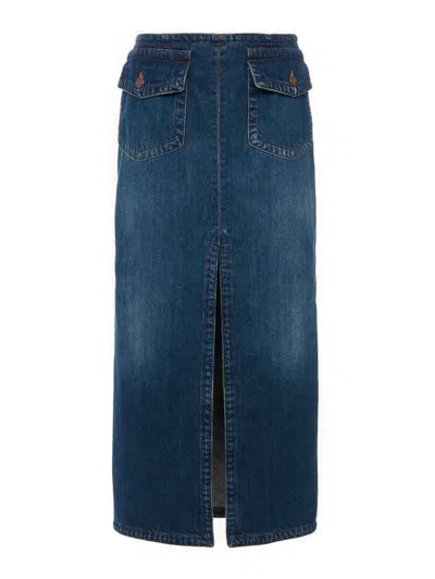 Chloé Organic Denim Midi Skirt In Blue