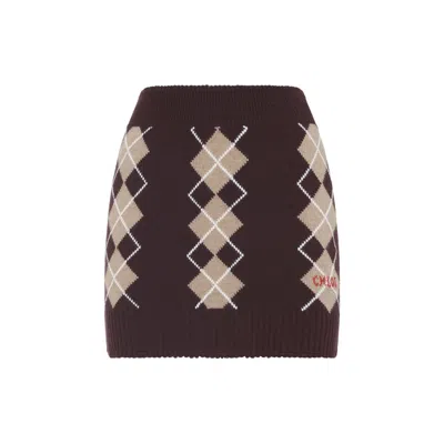 Chloé Argyle Jacquard Wool Mini Skirt In Brown