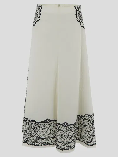 Chloé Printed Cotton Poplin Long Skirt In Ivory