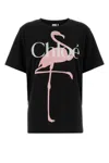 Chloé Women Black Crewneck T-shirt With Maxi Logo Print On The Front In Cotton Woman In Black
