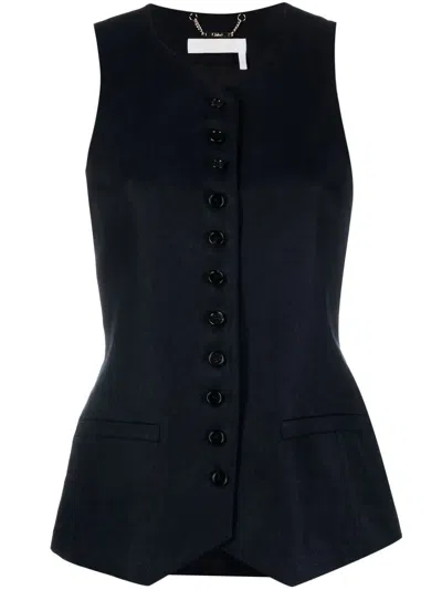 Chloé Linen Drill Tailored Vest In Abyss Blue