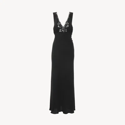 Chloé Sleeveless Column Dress In Silk Jacquard & Lace Black Size 8 100% Cotton