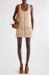 Chloé Satin Cotton Dress With Button And Slit In Worn Brown