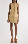 Chloé Sleeveless Cotton Sateen Lace-up Minidress In Argil Brown