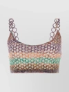 CHLOÉ SLEEVELESS CROCHET KNIT TOP WITH CHAIN STRAP EMBELLISHMENTS