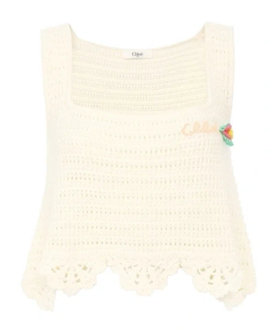 Chloé Sleeveless Cropped Top In Crochet Knit In White
