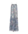 Chloé Chloe Women Long Dress Peonies Print On Organic Silk Mousseline In Gray