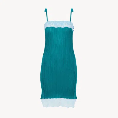 Chloé Sleeveless Fitted Mini Dress In A Wool Knit & Lace In Blue
