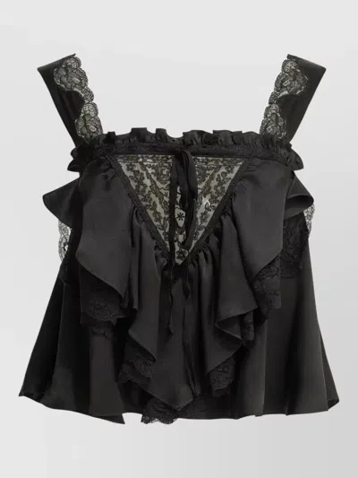 Chloé Sleeveless Lace Top Ruffle Trim Straps In Black