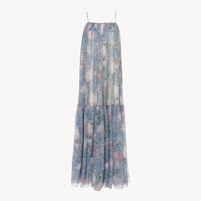 CHLOÉ ROBE LONGUE SANS MANCHES EN MOUSSELINE DE SOIE FEMME BLEU TAILLE 40 100% SOIE