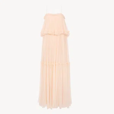 Chloé Sleeveless Long Dress In Silk Mousseline In Pink