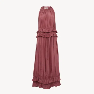 Chloé Sleeveless Long Dress In Washed Silk Pongé Purple Size 6 100% Silk
