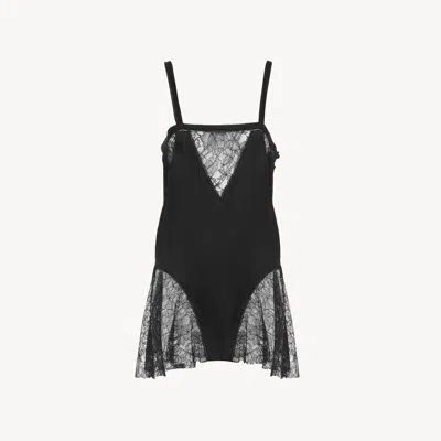 CHLOÉ SLEEVELESS MINI DRESS IN SILK CHARMEUSE & LACE BLACK SIZE 6 100% SILK