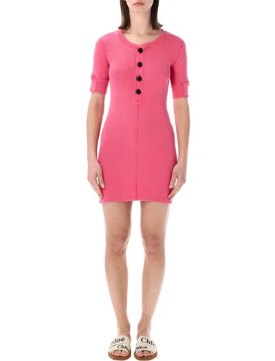 Chloé Ribbed-knit Short-sleeve Dress In Pink