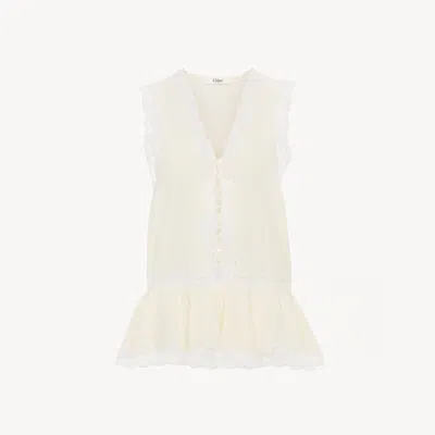 Chloé Sleeveless Ruffled Top In Neutral