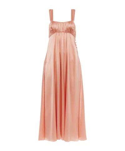 CHLOÉ SLEEVELESS RUCHED LONG DRESS IN SILK SATIN