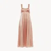 Chloé Sleeveless Shirred Silk Satin Midi Dress