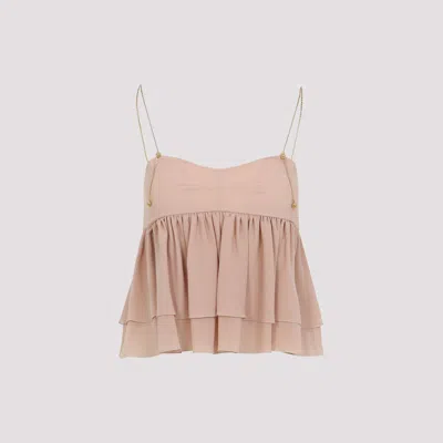 Chloé Sleeveless Ruffle Top In Silk Georgette In Pink