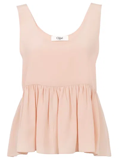 Chloé Sleeveless Silk Gathered Top In Neutral