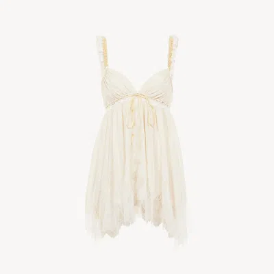 Chloé Sleeveless Top In Washed Silk Pongé & Lace In White