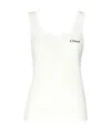 Chloé Embroidered Ribbed Cotton Tank In White