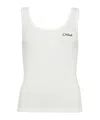 Chloé Embroidered Ribbed Cotton Tank In White