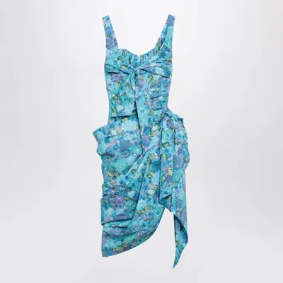 Chloé Sleeveless Wrap Bustier Midi Dress In Cotton Poplin In Blue