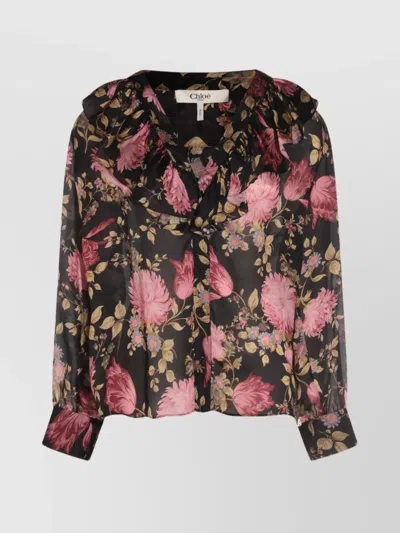 CHLOÉ SLEEVES FLORAL RUFFLED SHEER