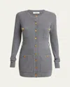 Chloé Slim Multi-stitch Wool Belted Cardigan In Grey