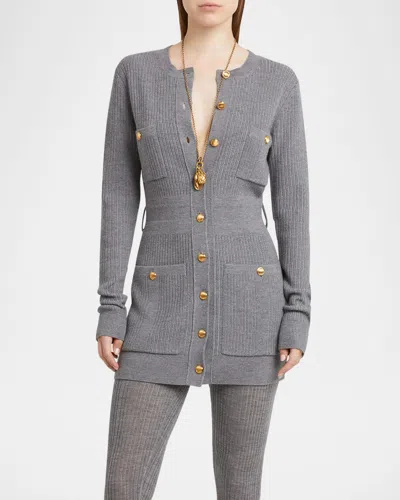 CHLOÉ SLIM MULTI-STITCH WOOL BELTED CARDIGAN