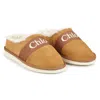 Chloé Beige Slip-on Mule With Logo Lettering In Suede Girl In Beige