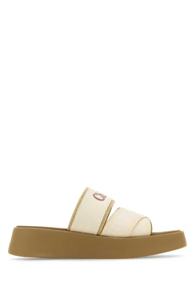 Chloé Canvas Platform Slippers With Strappy Design In Beige
