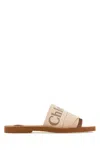 Chloé Woody Linen Flat Sandals In Neutral
