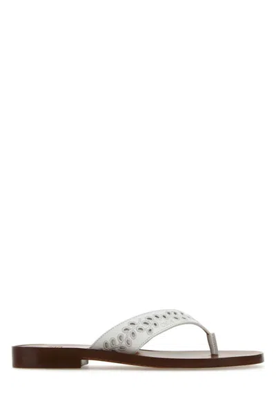 Chloé Chloe Women White Leather Paz Chloe X Eres Thong Slippers