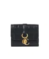Chloé Small Alphabet Tri-fold In Croco-effect Leather In Black