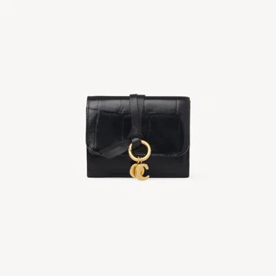 Chloé Small Alphabet Tri-fold In Croco-effect Leather Black Size Onesize 100% Calf-skin Leather