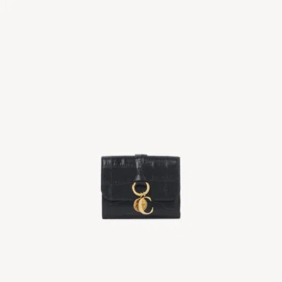 Chloé Small Alphabet Tri-fold In Croco-effect Leather Black Size Onesize 100% Calf-skin Leather