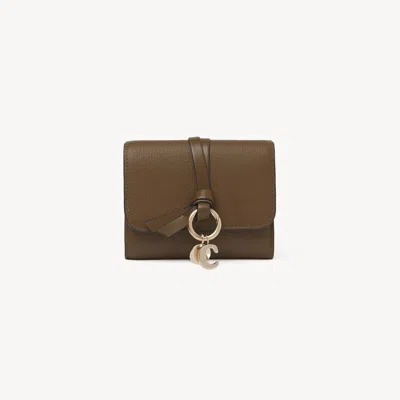 Chloé Portefeuille Compact À Trois Volets Alphabet En Cuir Grainé Femme Beige Taille Onesize 100% Cuir De