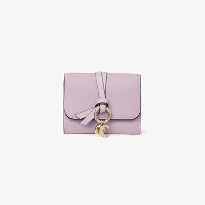 Chloé Small Alphabet Tri-fold In Grained Leather Purple Size Onesize 100% Calf-skin Leather