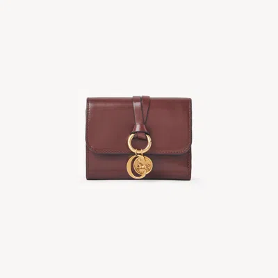 Chloé Small Alphabet Tri-fold In Shiny Leather In Burgundy