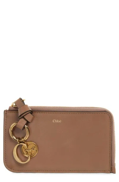 Chloé Small Alphabet Zip Leather Card Holder In Brown
