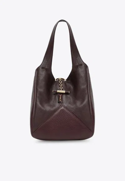 Chloé Small Balloon Grained Leather Top Handle Bag In Burgundy