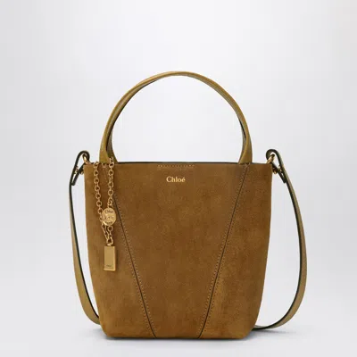 Chloé Small Beige Khaki Suede Spin Tote Bag