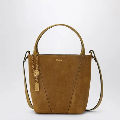 Chloé Small Beige Khaki Suede Spin Tote Bag In Brown