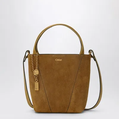 Chloé Small Beige Khaki Suede Spin Tote Bag Women In Green