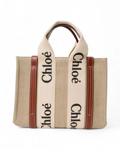Chloé Small Beige Linen Tote In Neutral