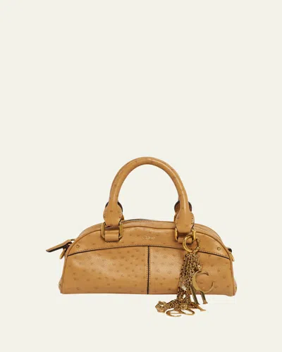 Chloé Small Bowling Top-handle Bag In Ostrich-effect Leather